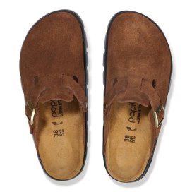 Clog Birkenstock Boston Chunky dark tea, Suede Leather