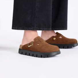 Clog Birkenstock Boston Chunky dark tea, Suede Leather