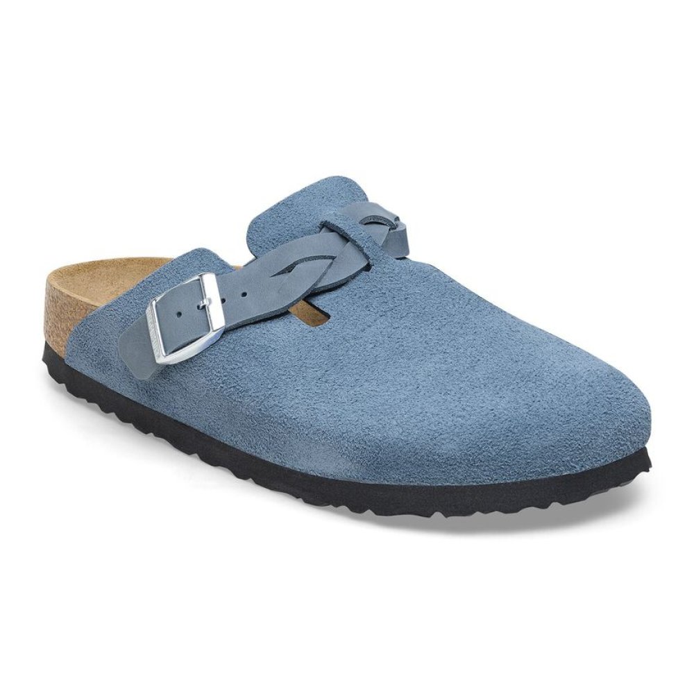 Birkenstock Clog Unisex Boston Braided elemental blue, Suede Leather