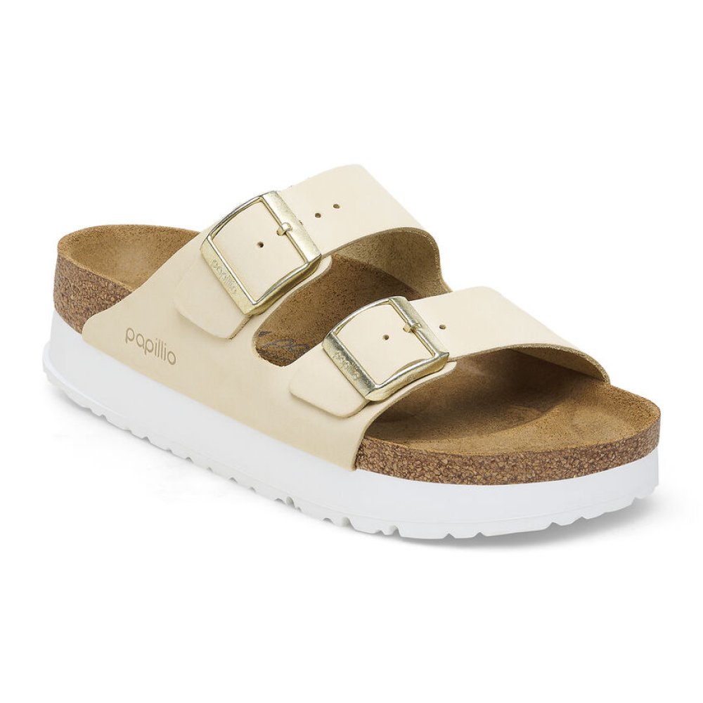 Birkenstock Sandalo Donna Arizona Platform ecru, Nubuck Leather