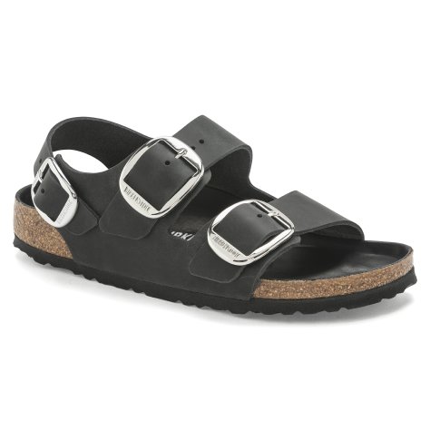 Birkenstock Sandalo Donna Milano Big Buckle Oiled Leather Balck