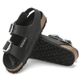 Birkenstock Sandalo Donna Milano Big Buckle Oiled Leather Balck