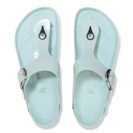 Birkenstock Infradito Donna Gizeh Big Buckle shine surf green, Natural Leather