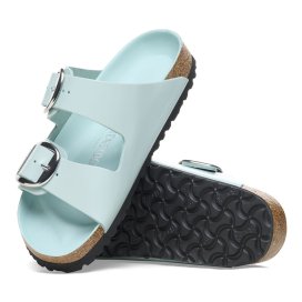 Birkenstock Sandalo Donna Arizona Big Buckle shine surf green, Natural Leather