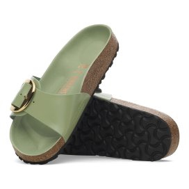 Birkenstock Sandalo Donna Madrid Big Buckle shine green tea, Natural Leather