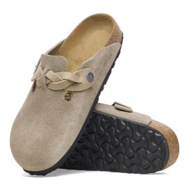 Birkenstock Clog Donna Boston Braided taupe, Suede Leather