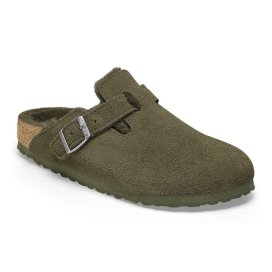 Birkenstock Clog Unisex Boston Shearling thyme, Suede Leather