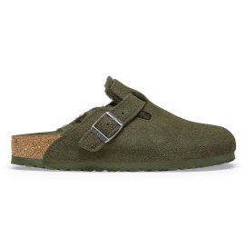 Birkenstock Clog Unisex Boston Shearling thyme, Suede Leather