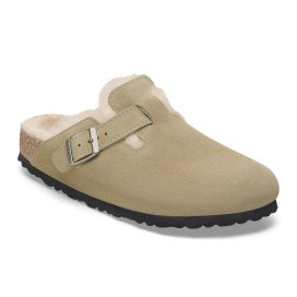 Birkenstock Clog Unisex Boston Shearling taupe, Suede Leather