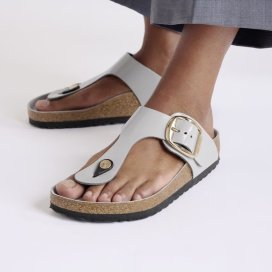 Birkenstock Infradito Donna Gizeh Big Buckle shine stone coin, Natural Leather