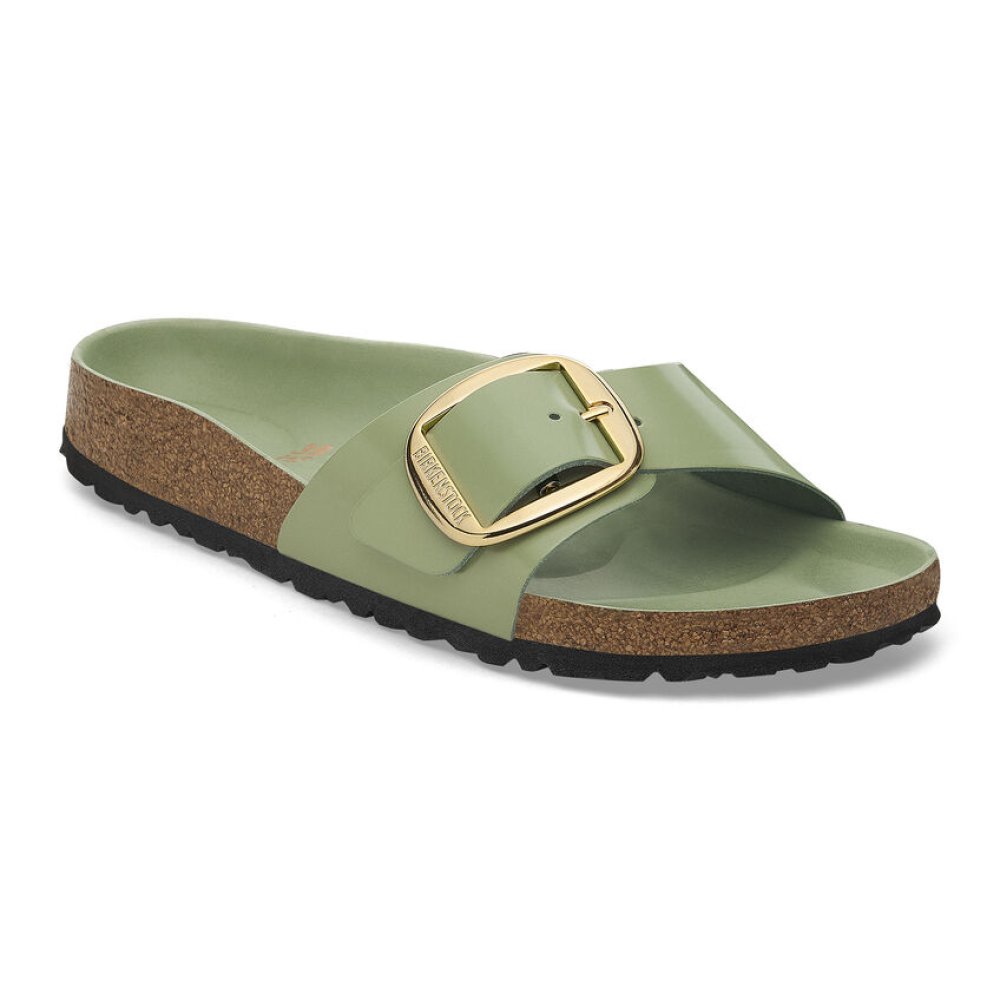 Birkenstock Sandalo Donna Madrid Big Buckle shine green tea, Natural Leather