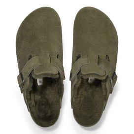 Birkenstock Clog Unisex Boston Shearling thyme, Suede Leather