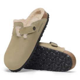 Birkenstock Clog Unisex Boston Shearling taupe, Suede Leather