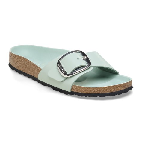 Birkenstock Sandalo Donna Madrid Big Buckle shine surf green, Natural Leather Birkenstock Sandalo Donna Madrid Big Buckle shine surf green, Natural Leather