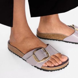 Birkenstock Sandalo Donna Madrid Big Buckle Ham shine faded purple, Natural Leat