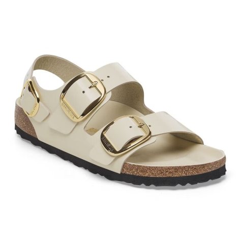 Birkenstock Sandalo Milano Big Buckle shine ecru, Natural Leather Birkenstock Sandalo Milano Big Buckle shine ecru, Natural Leather