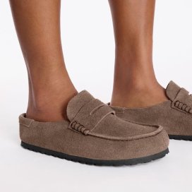 Birkenstock mocassino Naples Wrapped concrete gray, Suede Leather