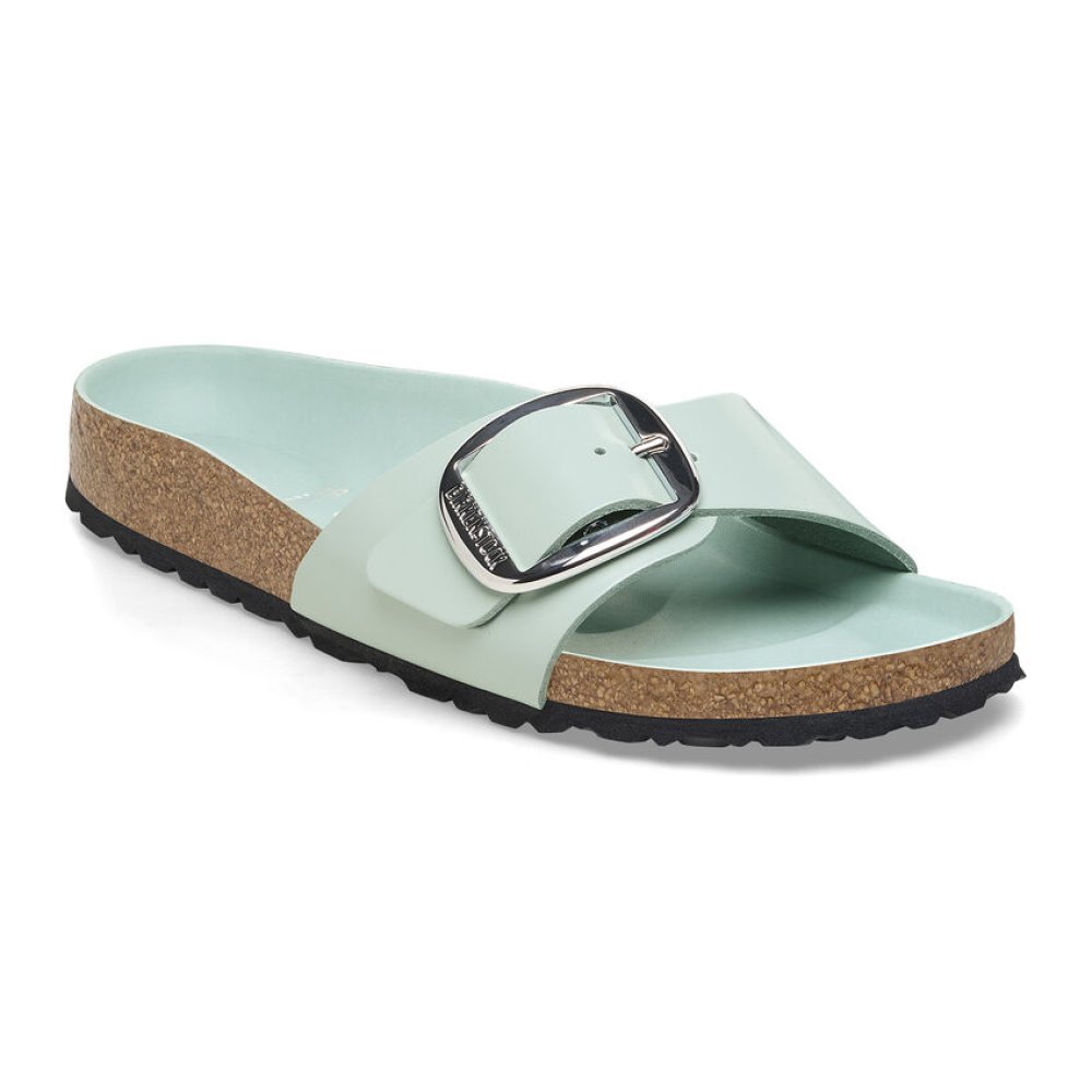 Birkenstock Sandalo Donna Madrid Big Buckle shine surf green, Natural Leather