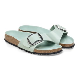 Birkenstock Sandalo Donna Madrid Big Buckle shine surf green, Natural Leather