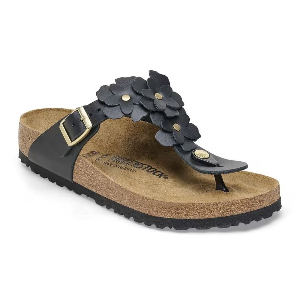 Infradito Birkenstock Gizeh Flowers black, Natural Leather