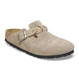 Birkenstock Clog Donna Boston Braided taupe, Suede Leather