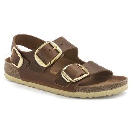 Birkenstock Sandalo Donna Milano Big Buckle Oiled Leather Cognac