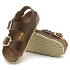 Birkenstock Sandalo Donna Milano Big Buckle Oiled Leather Cognac