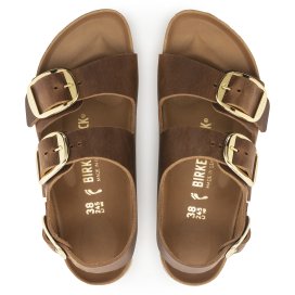 Birkenstock Sandalo Donna Milano Big Buckle Oiled Leather Cognac