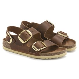 Birkenstock Sandalo Donna Milano Big Buckle Oiled Leather Cognac