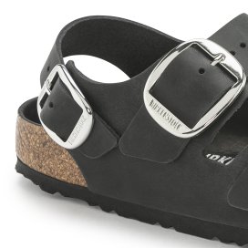 Birkenstock Sandalo Donna Milano Big Buckle Oiled Leather Balck