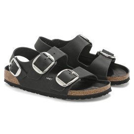 Birkenstock Sandalo Donna Milano Big Buckle Oiled Leather Balck