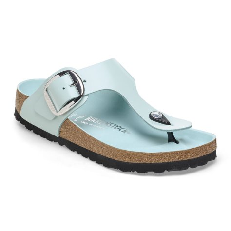 Birkenstock Infradito Donna Gizeh Big Buckle shine surf green, Natural Leather