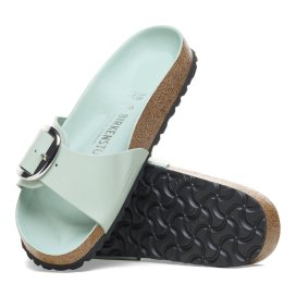 Birkenstock Sandalo Donna Madrid Big Buckle shine surf green, Natural Leather