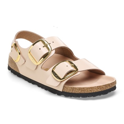 Birkenstock Sandalo Donna Milano Big Buckle shine new beige, Natural Leather