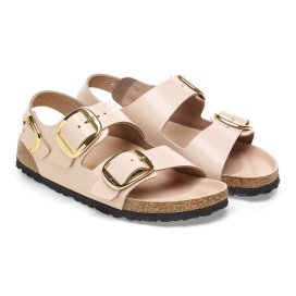 Birkenstock Sandalo Donna Milano Big Buckle shine new beige, Natural Leather